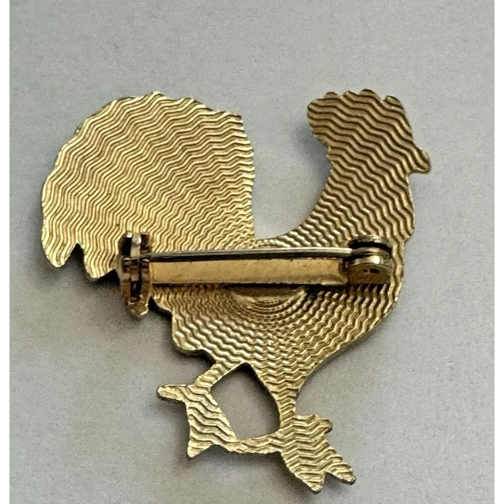 Vintage Green Enamel Rooster Brooch – 1.75 Inches